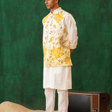 Yellow Hand-painted Nehru Jacket