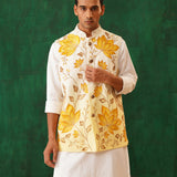 Yellow Hand-painted Nehru Jacket