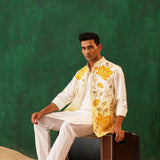 Yellow Hand-painted Nehru Jacket