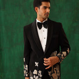 Midnight Charm: Black Embroidered Tuxedo